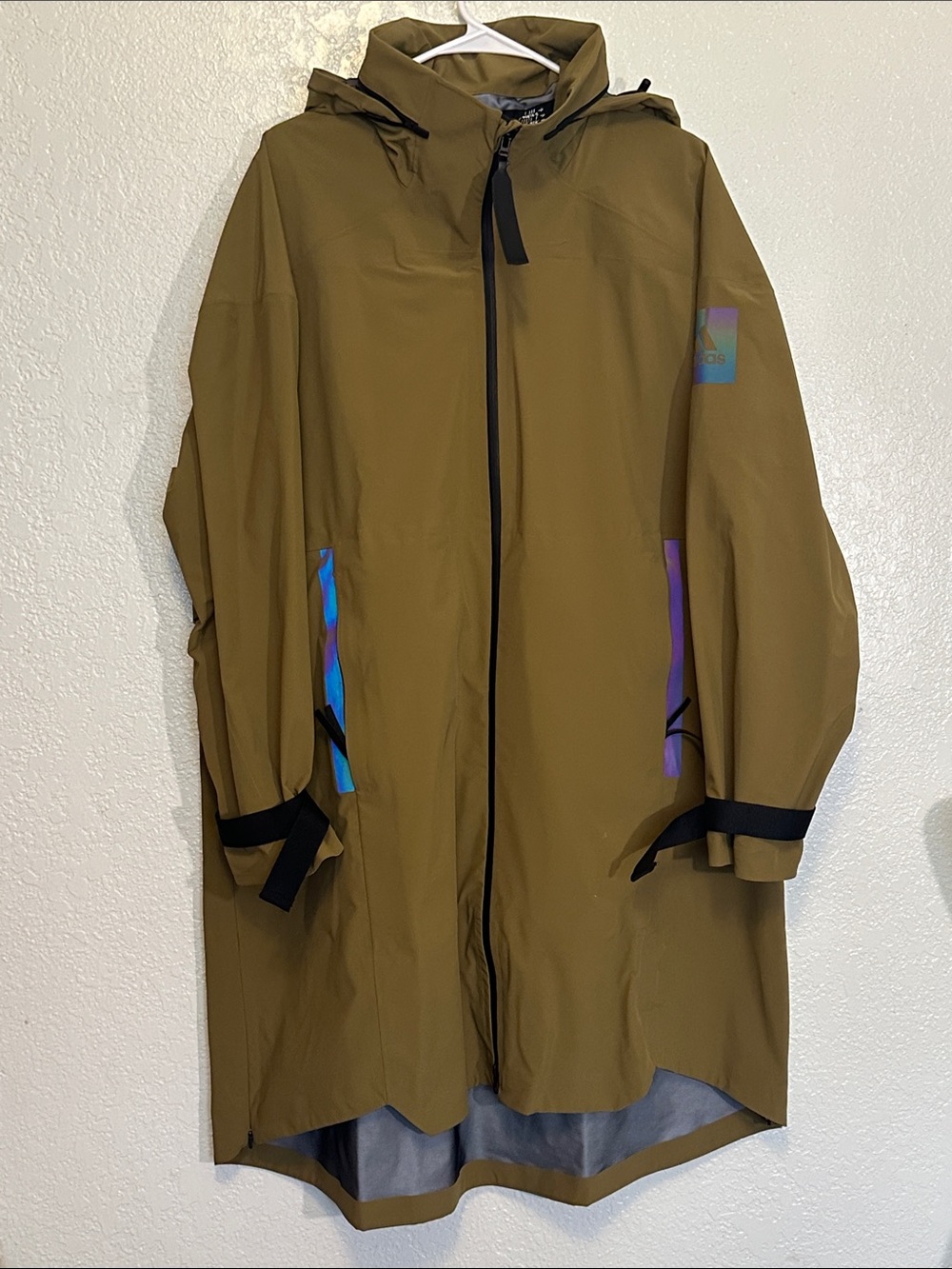 Adidas Myshelter Olive Hooded Raincoat Reflective XL EUC